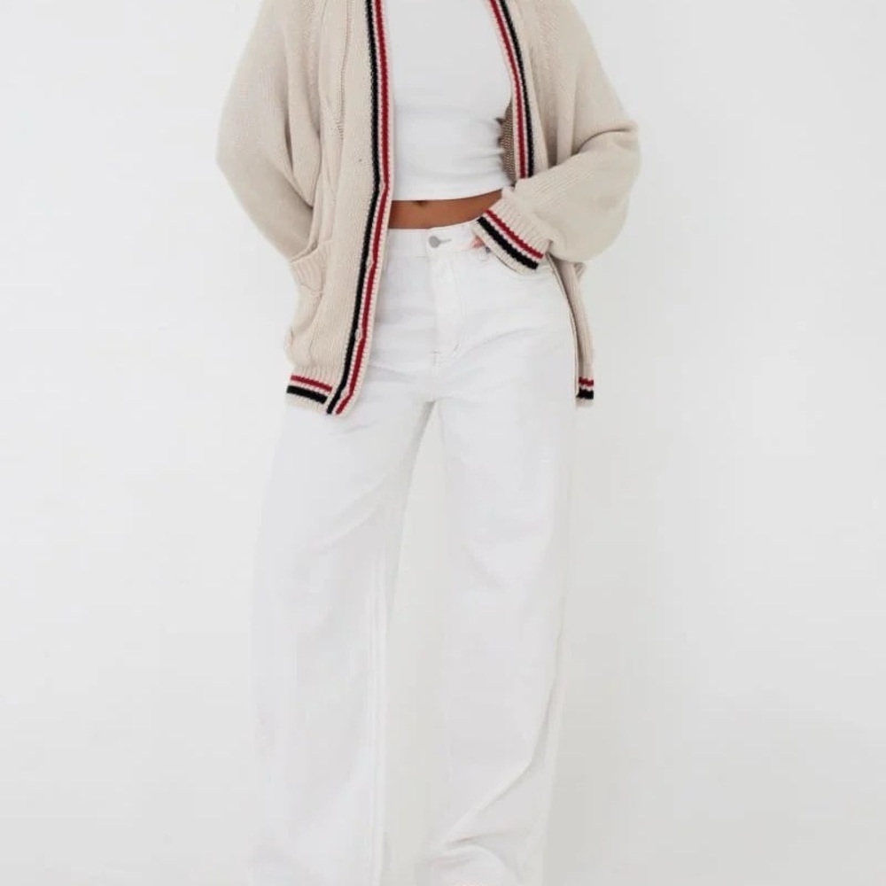 Rumored Scholar Cardigan Cream Stripe Oversized Cable Knit